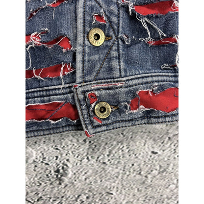 Dolce & Gabbana denim jacket distressed blue red avant garde