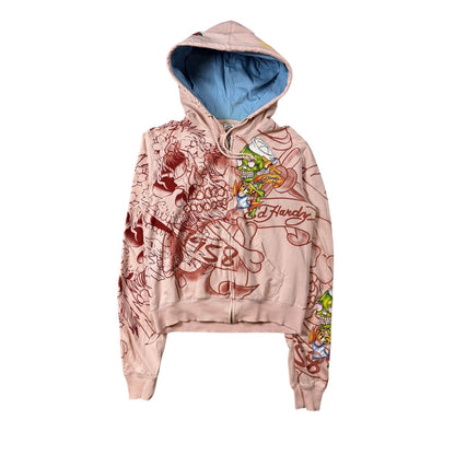 Ed Hardy zip hoodie black red vintage Y2K faux fur