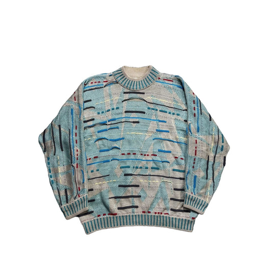 Coogi sweater vintage multicolor cable knit baby blue