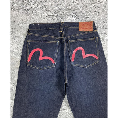 Evisu jeans red logo selvedge navy denim vintage