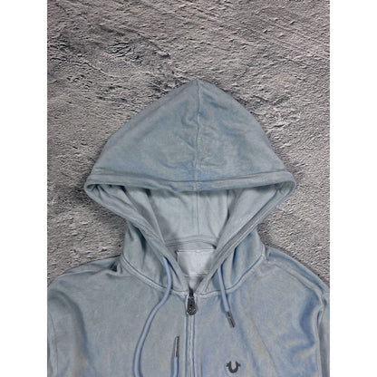 True Religion vintage zip hoodie blue velour Y2K