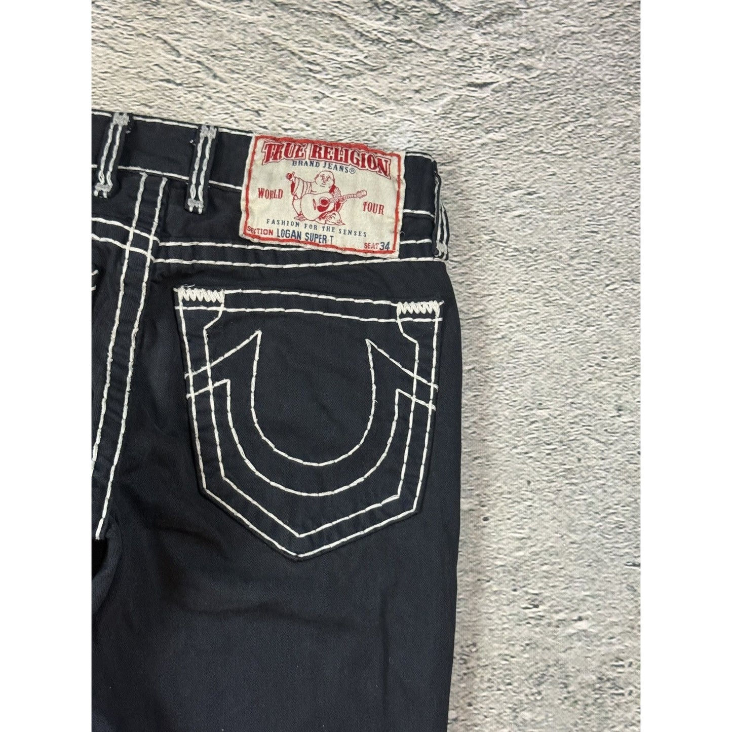 True Religion black jeans white thick stitching Y2K Logan