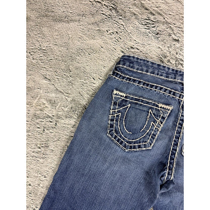 True Religion blue jeans white thick stitching Johnny