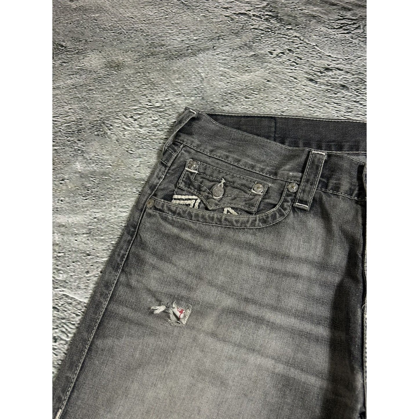 True Religion vintage grey jeans rope white stitching Ricky