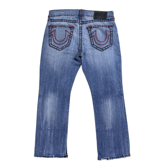 True Religion blue jeans red thick stitching Y2K studded
