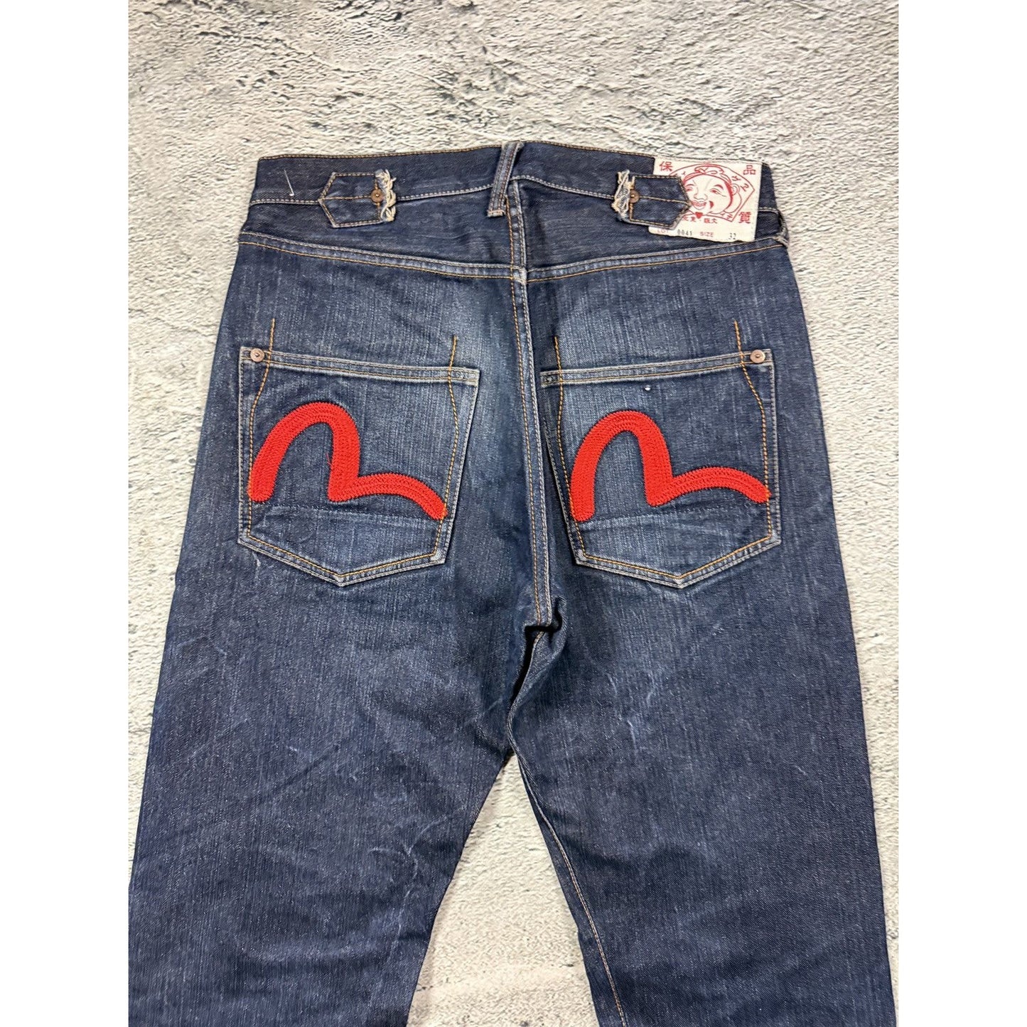 Evisu jeans red logo selvedge navy raw denim vintage