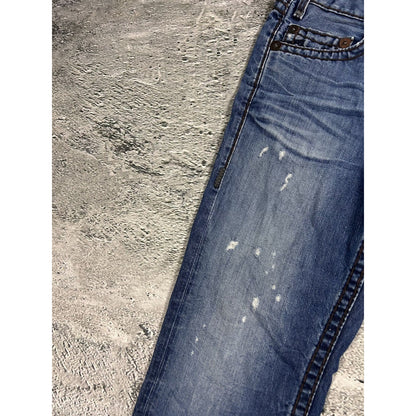 True Religion blue jeans white thick stitching Logan