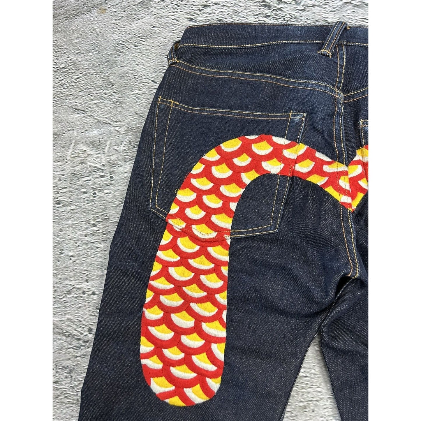 Evisu jeans daicock koi big logo embroidery selvedge denim