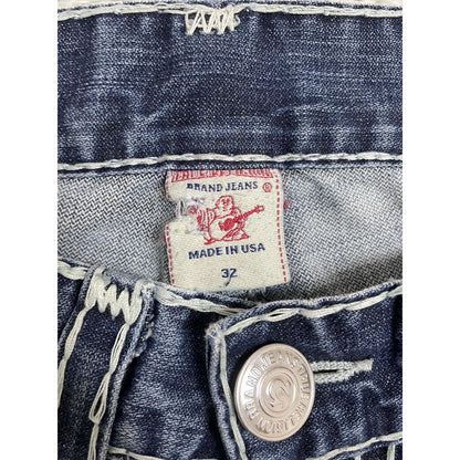 True Religion blue jeans white thick stitching Bobby