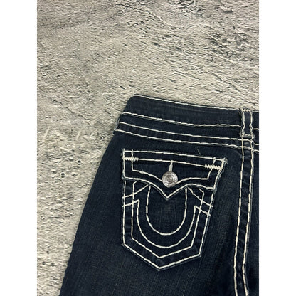 True Religion navy blue jeans white thick stitching Billy
