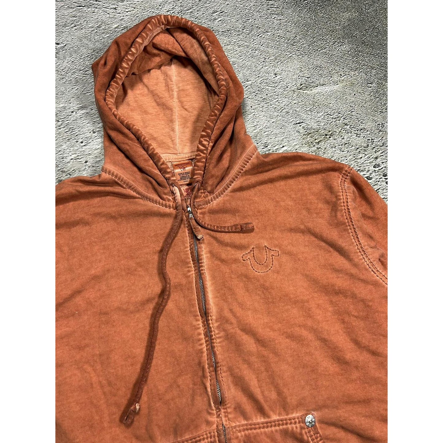 True Religion vintage orange zip hoodie thick stitching Y2K