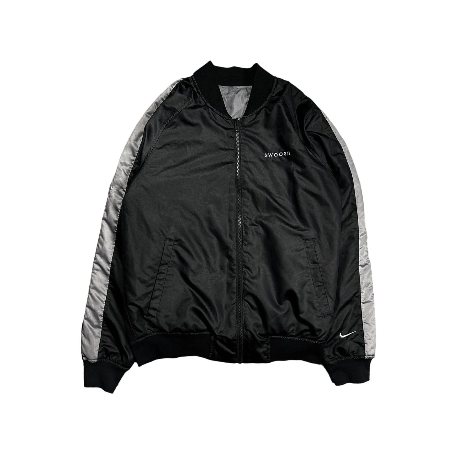 Nike reversible bomber jacket double swoosh big black grey