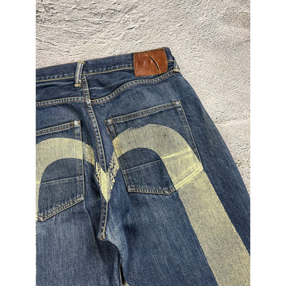 Evisu jeans white daicock big logo blue selvedge denim