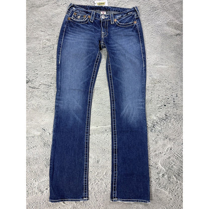 True Religion blue jeans white thick stitching Billy