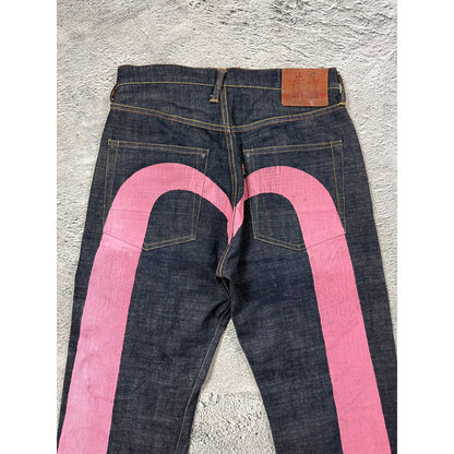 Evisu daicock pink jeans vintage raw denim Y2K big logo