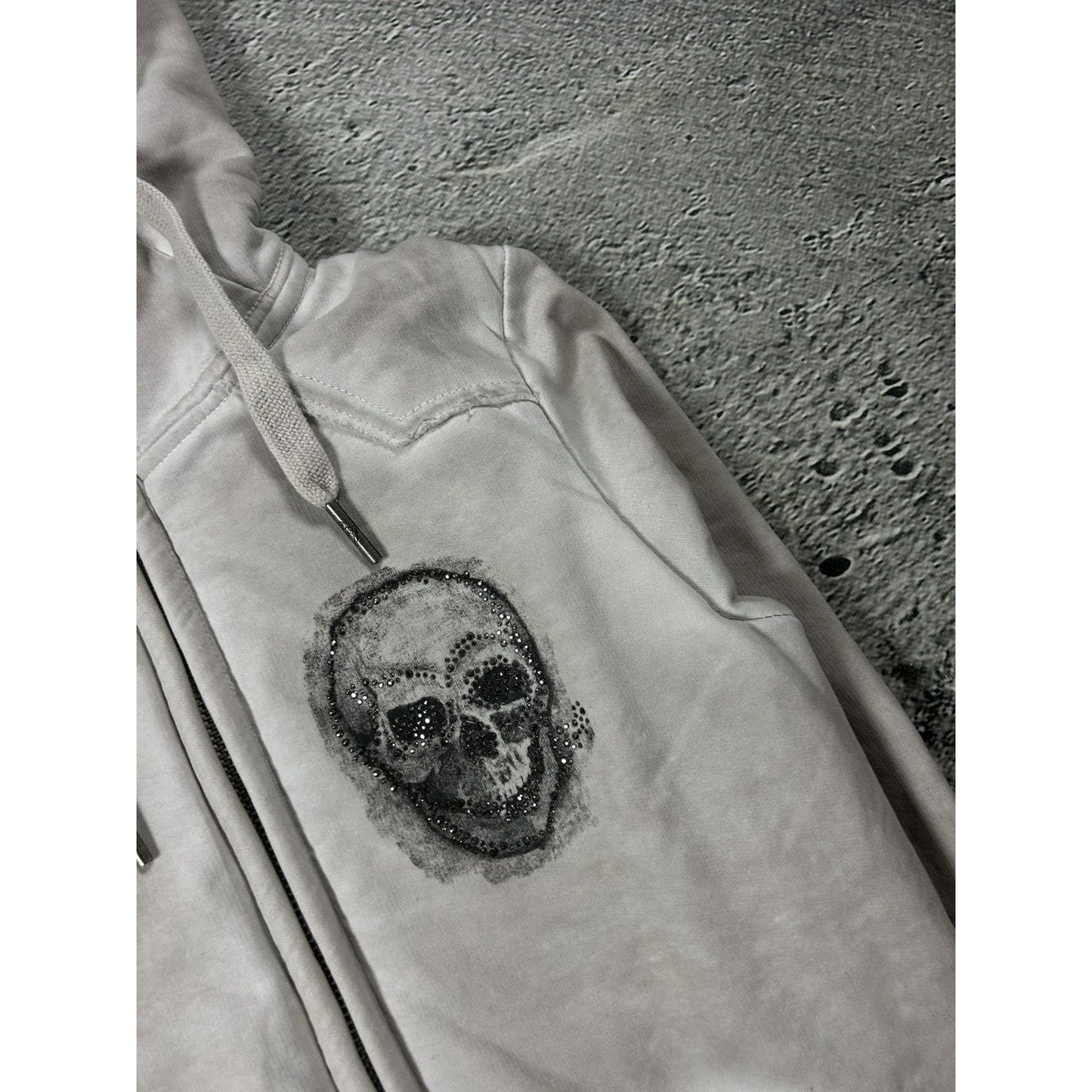 True Religion zip hoodie vintage skull rhinestones sherpa