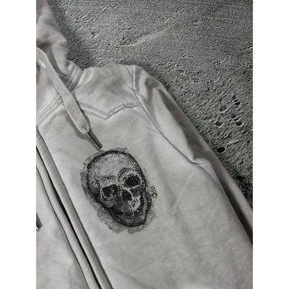 True Religion zip hoodie vintage skull rhinestones sherpa