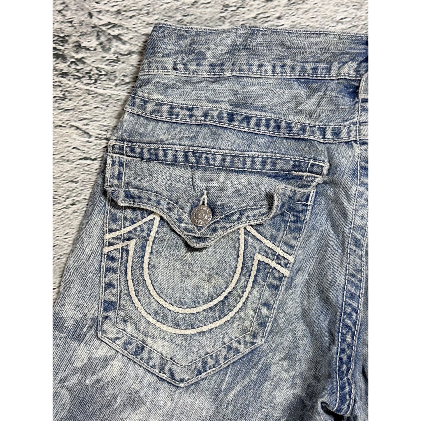 True Religion jeans washed denim white rope stitching