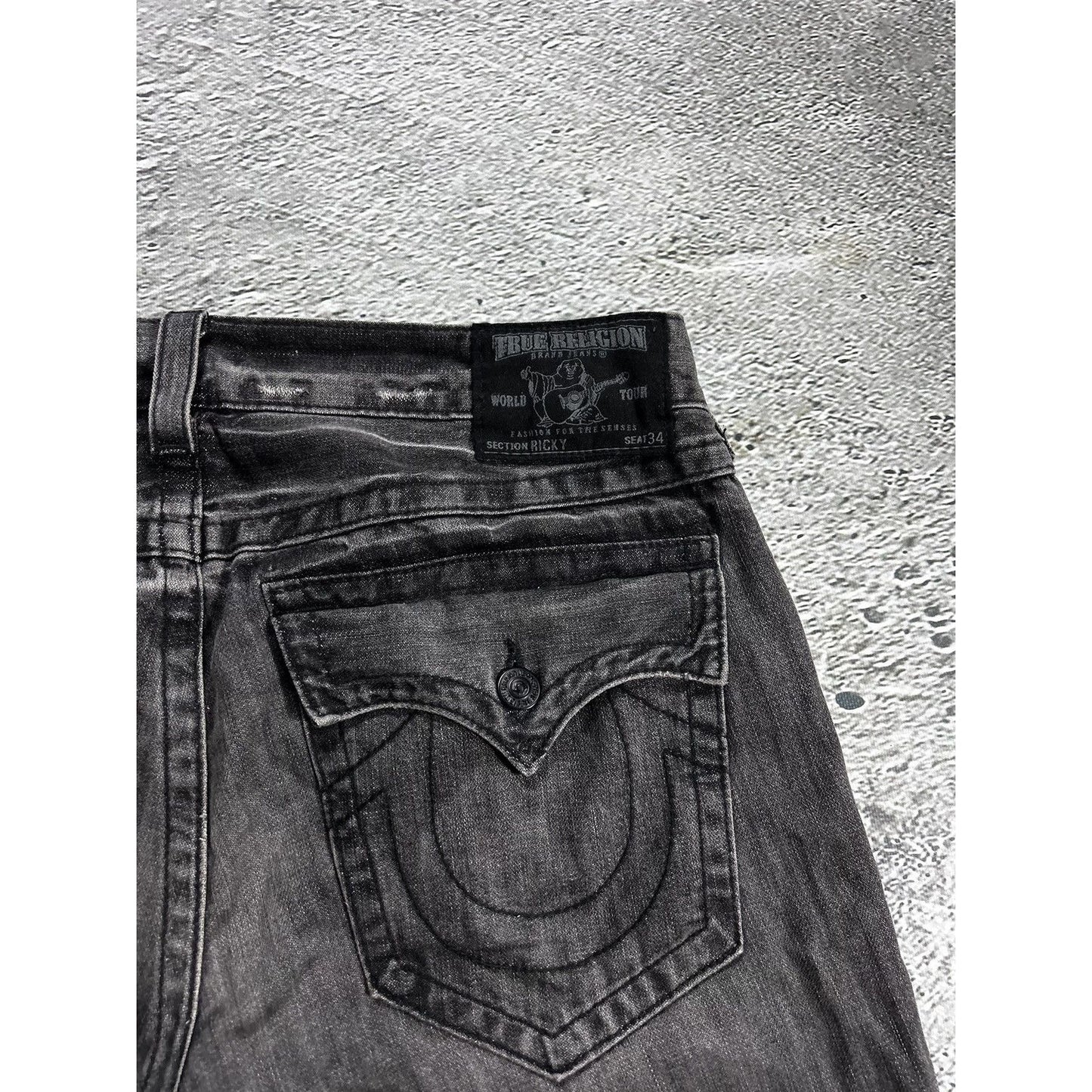 True Religion vintage grey jeans Ricky contrast stitching