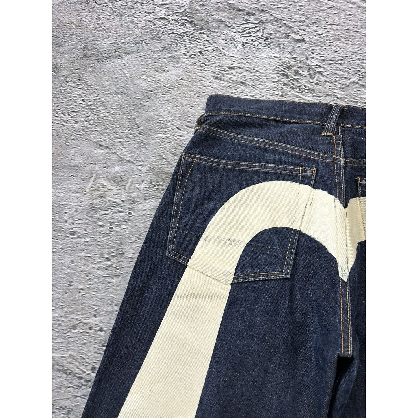 Evisu jeans daicock big logo white selvedge denim Y2K