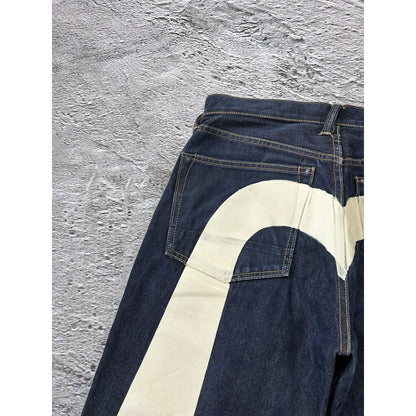 Evisu jeans daicock big logo white selvedge denim Y2K