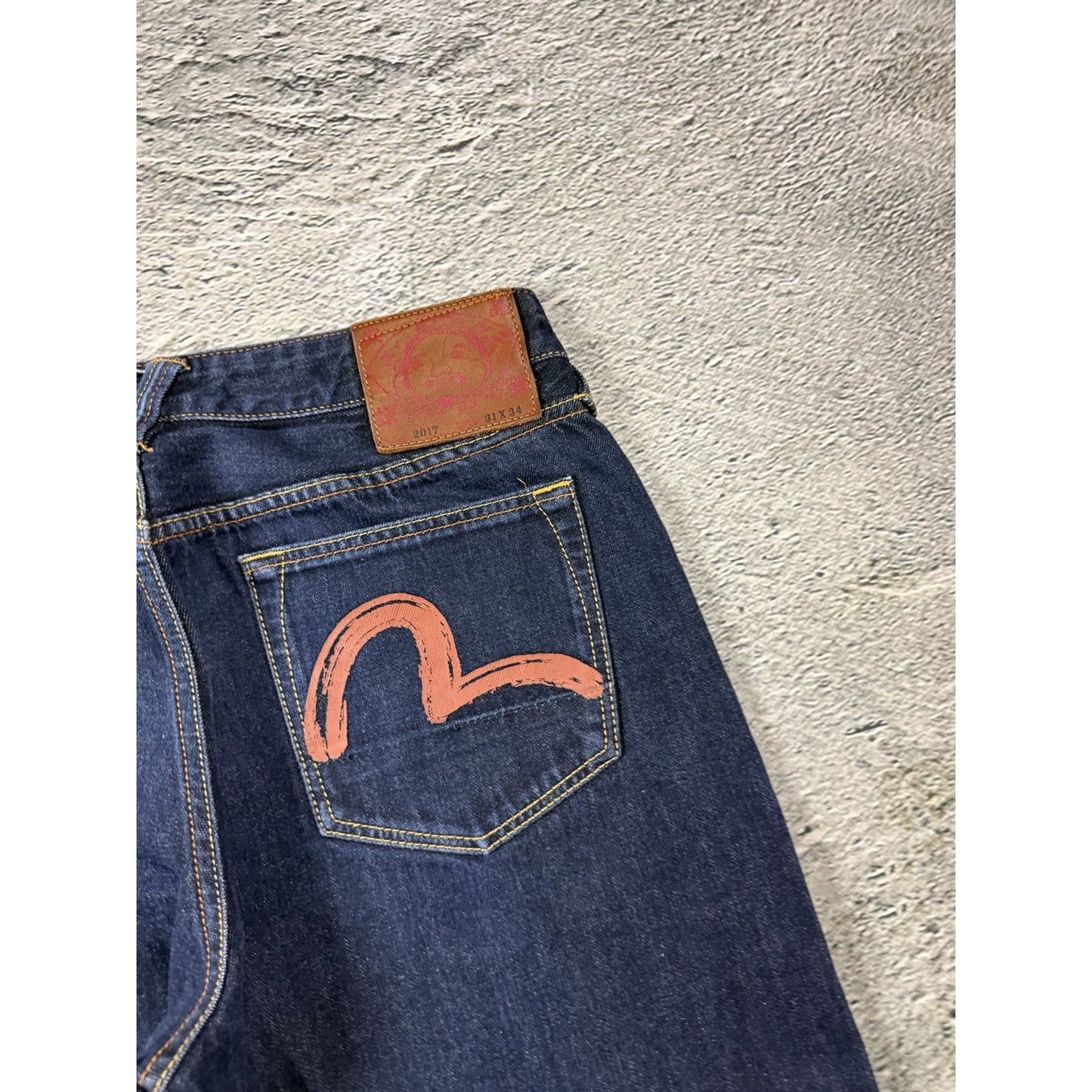 Evisu jeans brown logo selvedge navy raw denim vintage