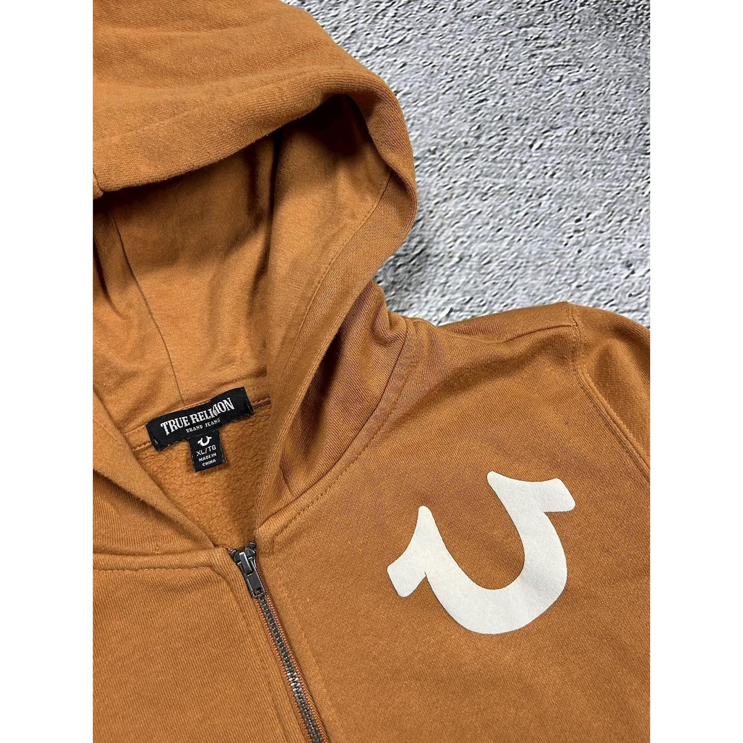 True Religion vintage orange zip hoodie big logo Y2K