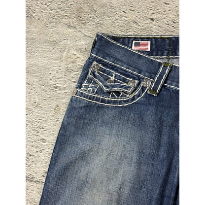 True Religion Green tab ricky Blue jeans white stitching