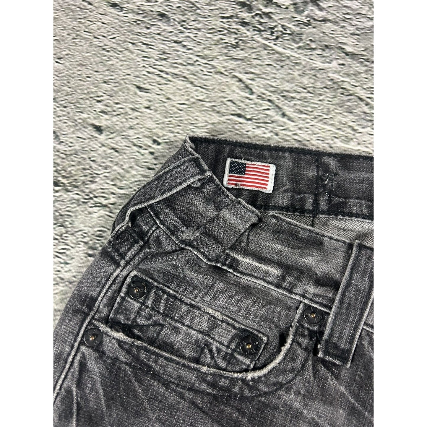 True Religion jeans grey black thick stitching Bobby