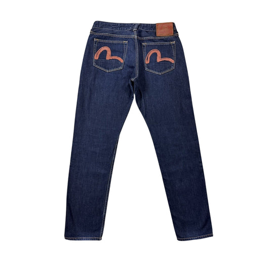 Evisu jeans brown logo selvedge navy raw denim vintage