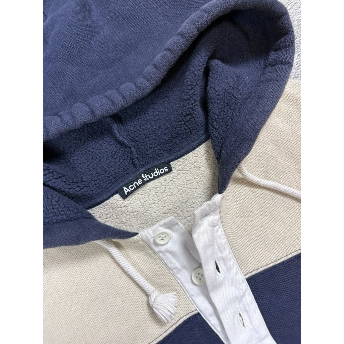 Acne Studios Striped Navy White hoodie face logo