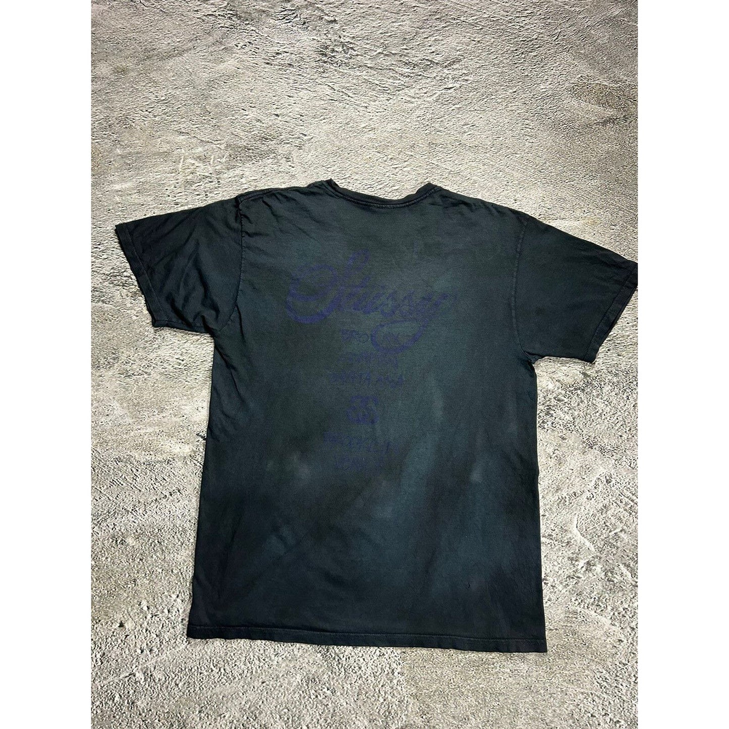 Stussy t-shirt big logo navy vintage faded