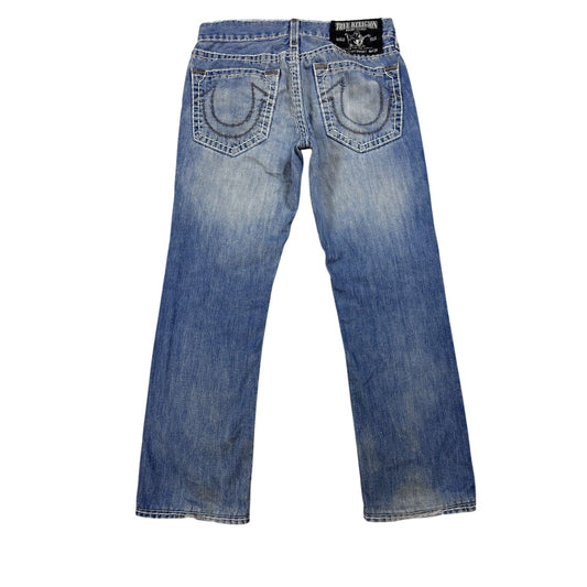 True Religion Blue jeans White Brown thick stitching Bobby