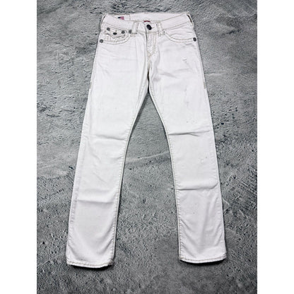 True Religion white jeans beige stitching Ricky Super T