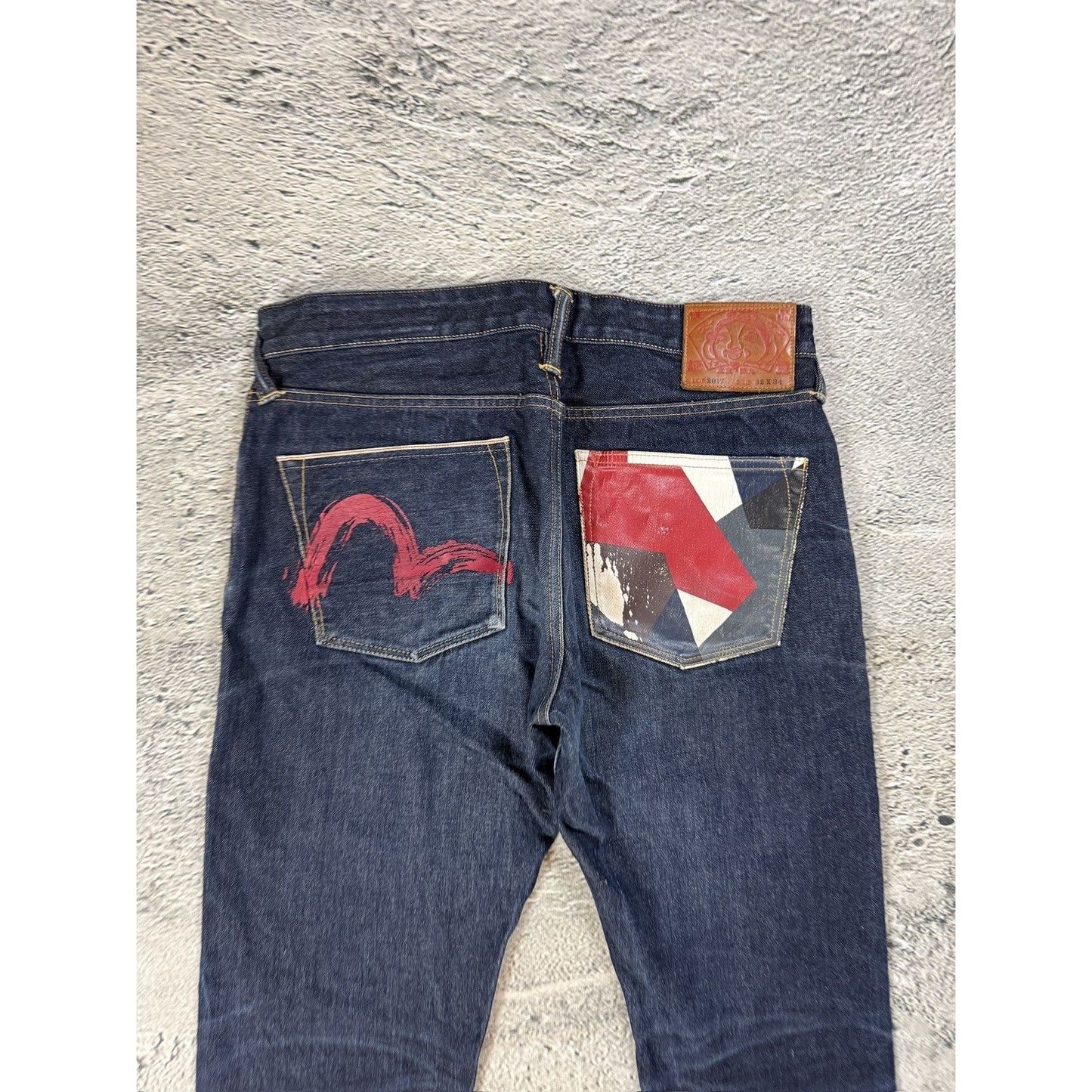 Evisu jeans vintage embroidery seagull logo selvedge red
