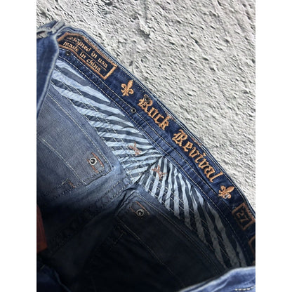 Rock Revival vintage rhinestone snakeskin jeans Y2K flared