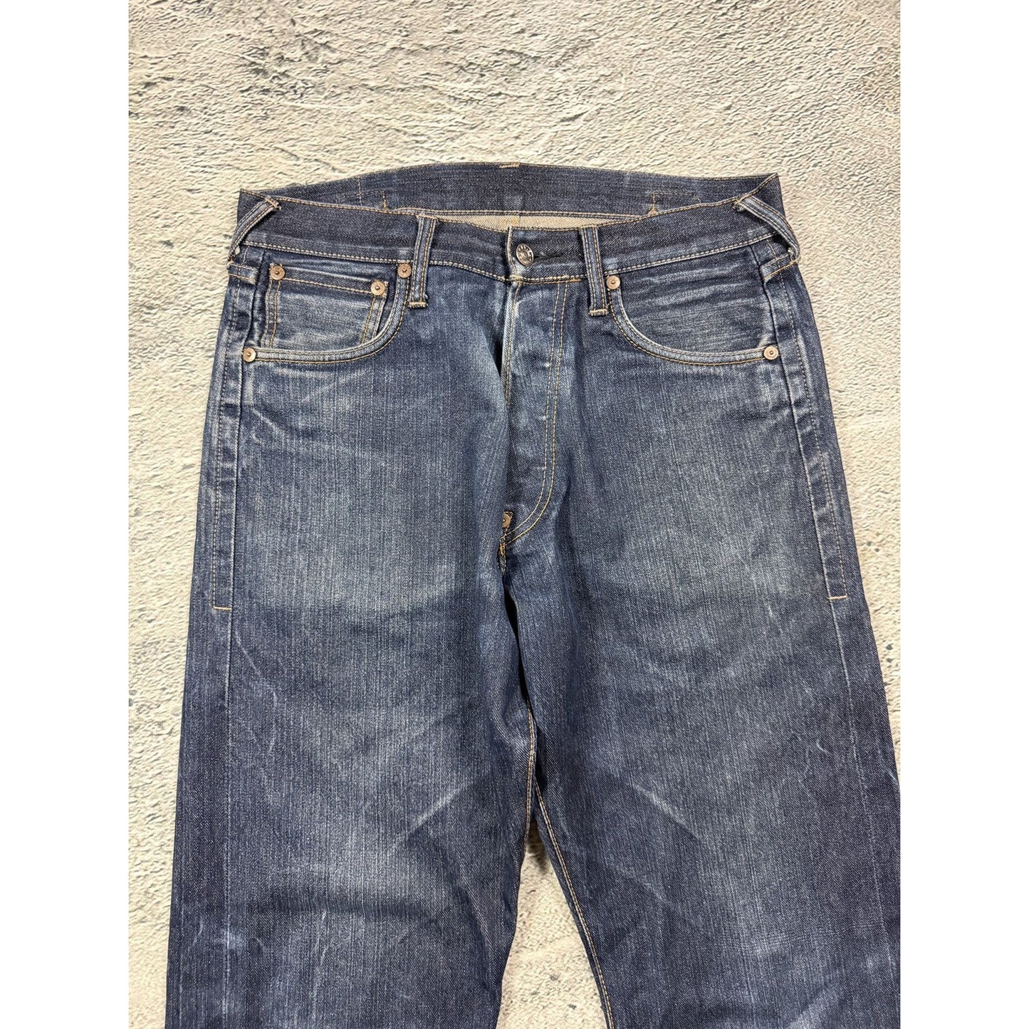 Evisu jeans red logo selvedge navy raw denim vintage