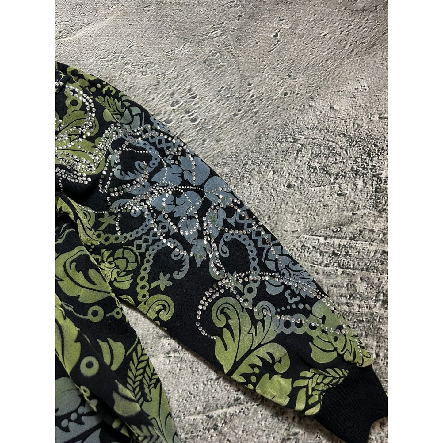 Pelle Pelle zip hoodie big logo rhinestones black green