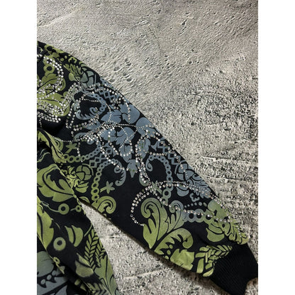 Pelle Pelle zip hoodie big logo rhinestones black green