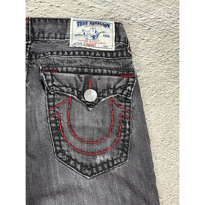 True Religion gray red stitching vamp jeans straight denim
