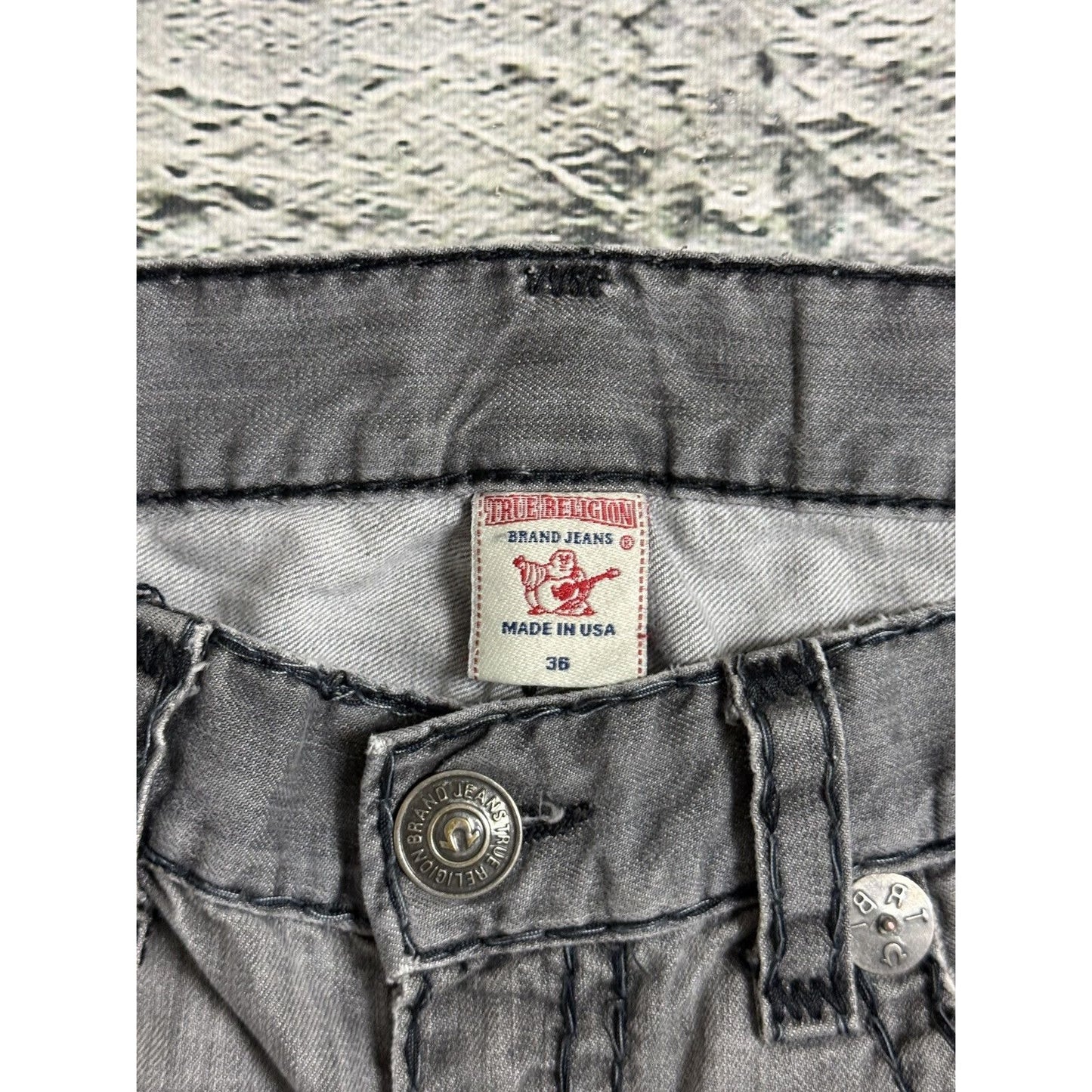 True Religion grey jeans black thick stitching Y2K Logan