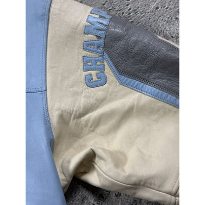 Pelle Pelle leather jacket white blue big logo turquoise
