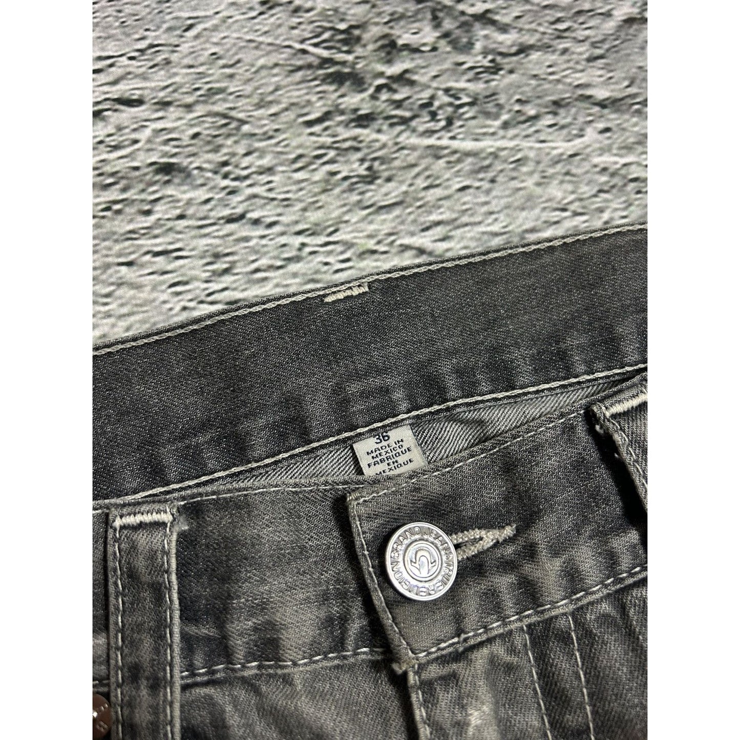 True Religion vintage grey jeans rope white stitching Ricky