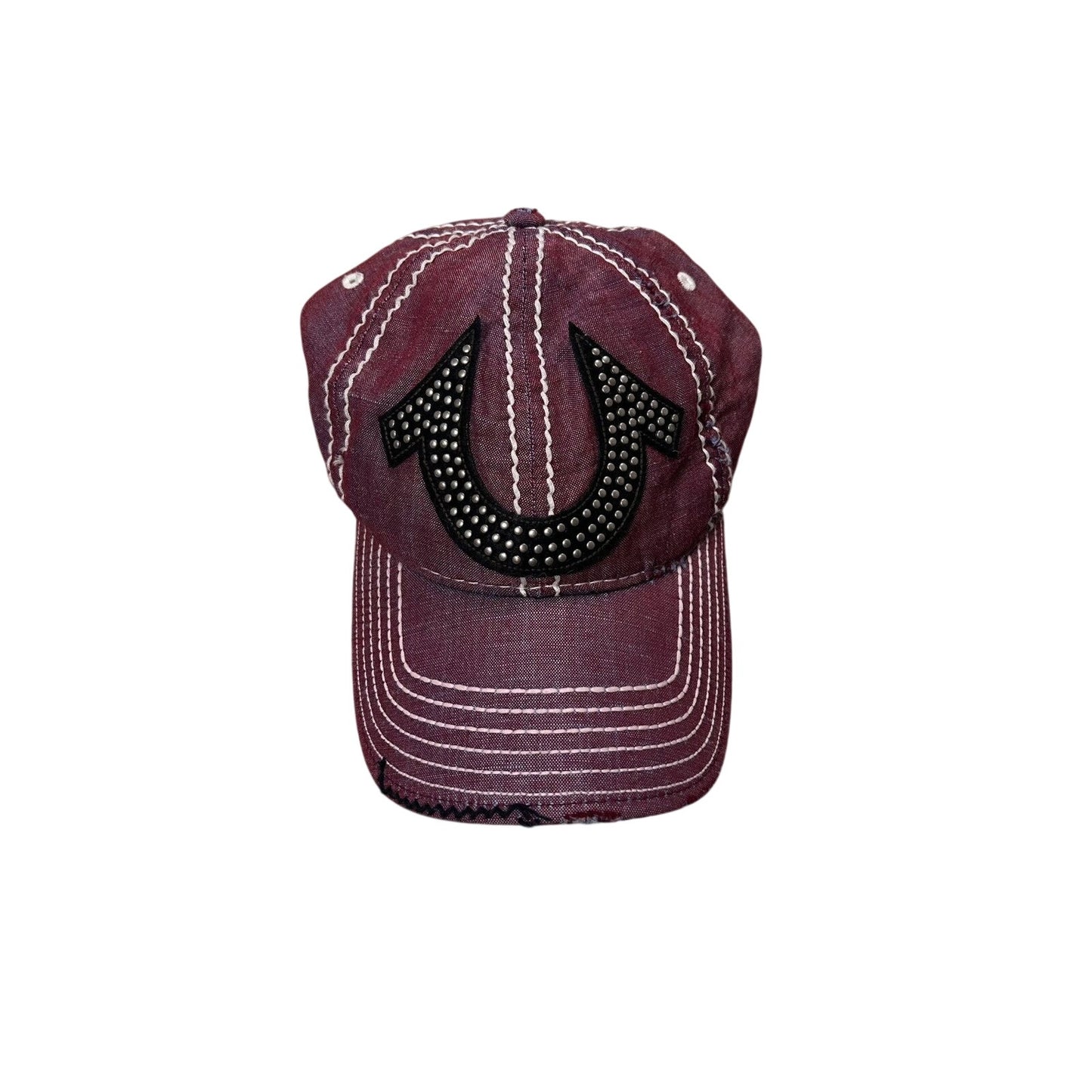 True Religion hat vintage red cap studded big logo horseshoe
