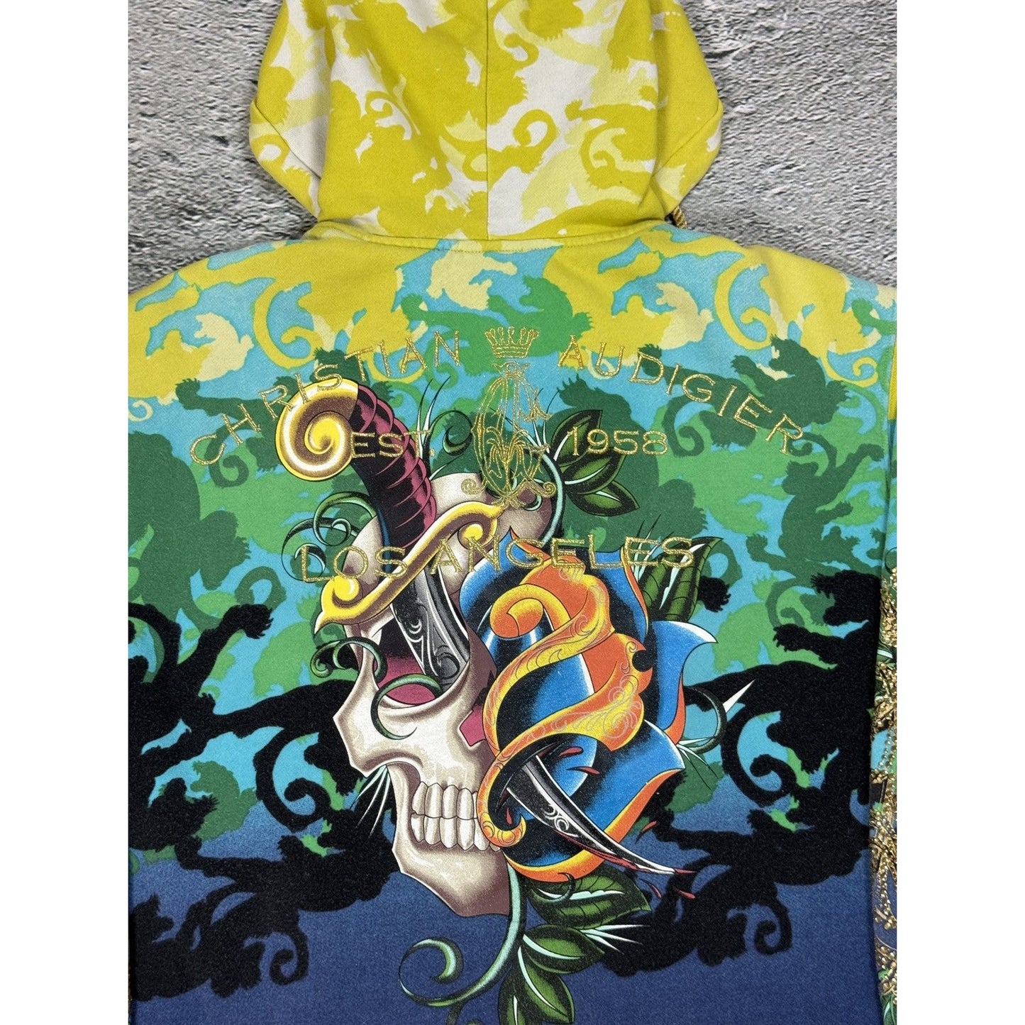 Ed Hardy zip hoodie yellow vintage Y2K Christian Audigier