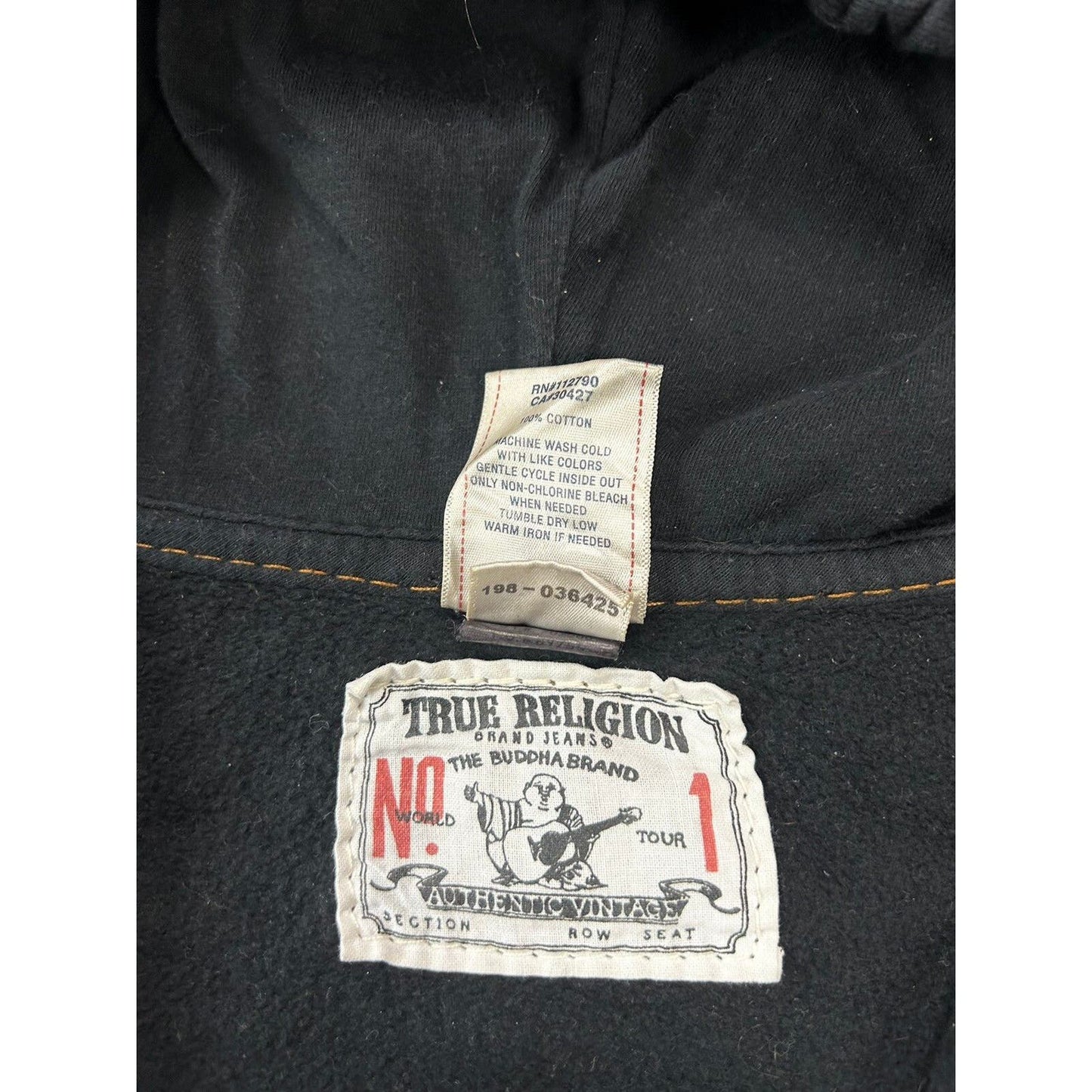 True Religion vintage black zip hoodie thick stitching Y2K