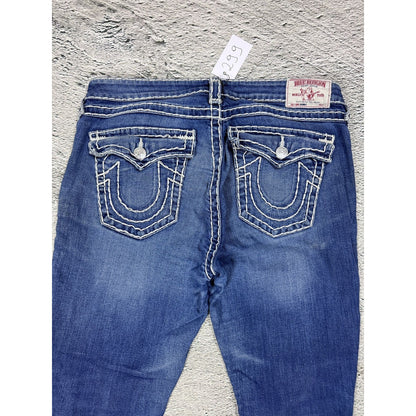 True Religion blue jeans white thick stitching skinny