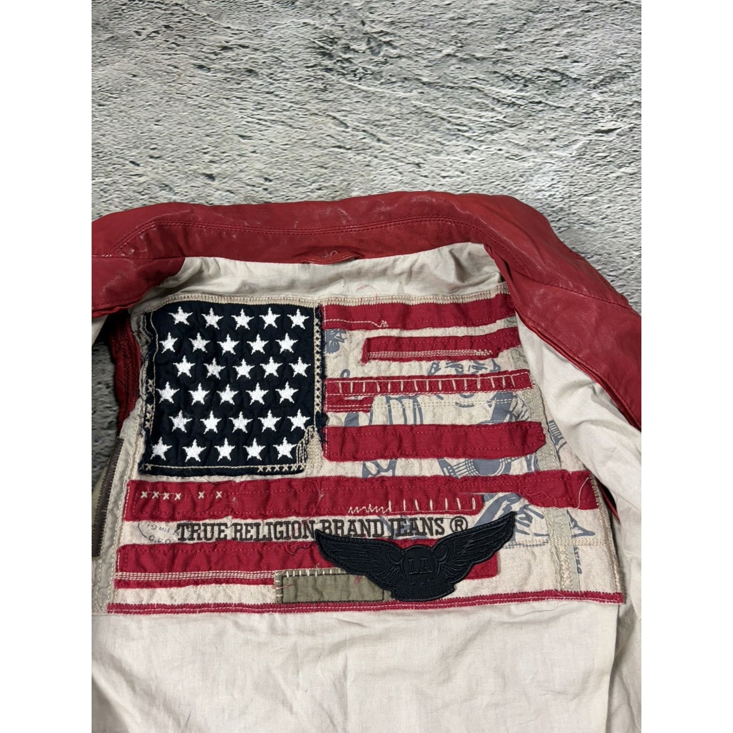 True Religion leather red vest jacket rockstar america