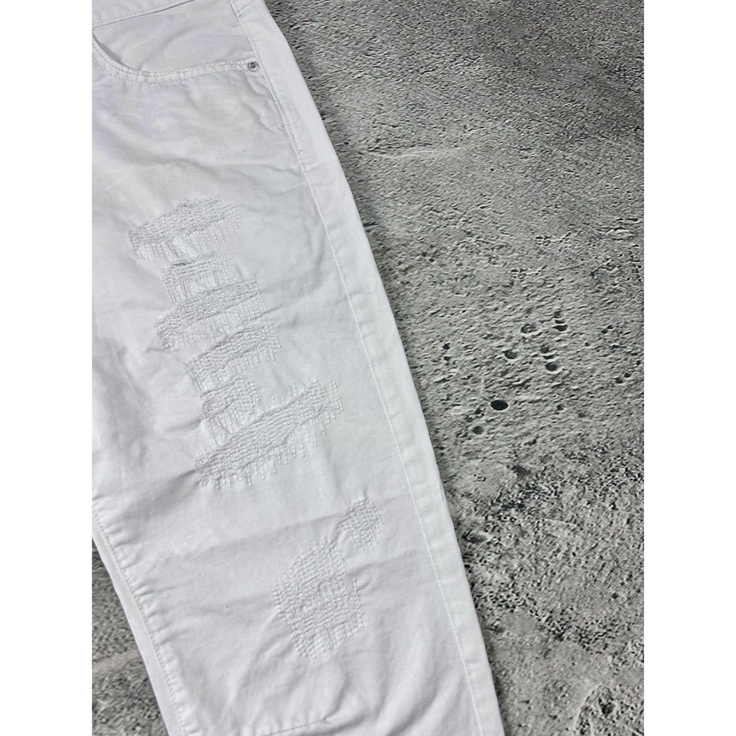 Ed Hardy white vintage jeans skull embroidered pants flowers