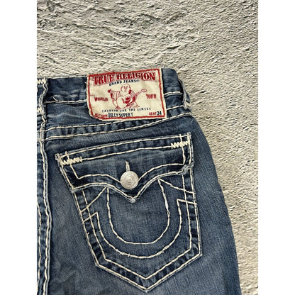 True Religion blue jeans white thick stitching Billy Super T